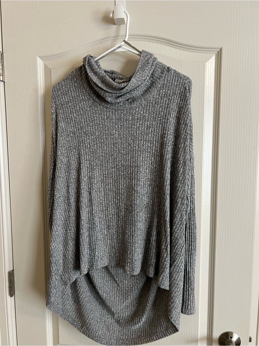 Ribbed Gray Cowl Neck Sweater Tunic